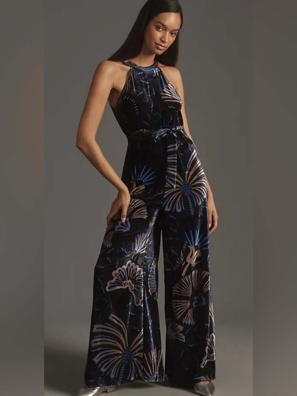 Farm Rio x Anthropologie Velvet Jumpsuit in Navy XL NWT